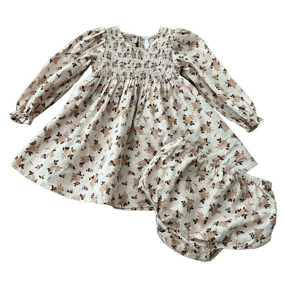 Rylee + Cru Smocked Capri Dress Girls 18-24 Months Harvest Rose Beige Floral - Picture 1 of 10